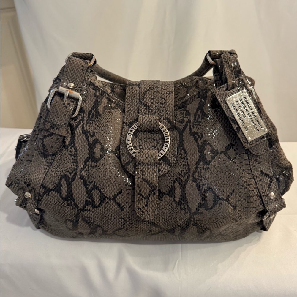 Harley-Davidson Vintage real leather Black and Gray Snakeskin shoulder Bag